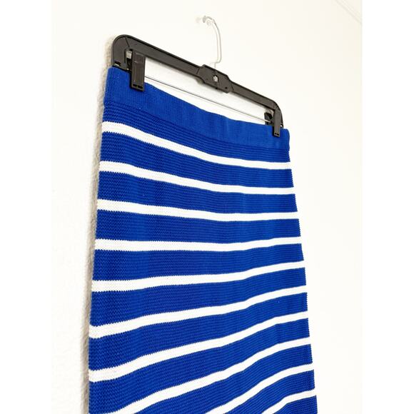 NWT Mango Striped Knitted Midi Skirt Size Medium Blue White Stretch - Picture 7 of 12